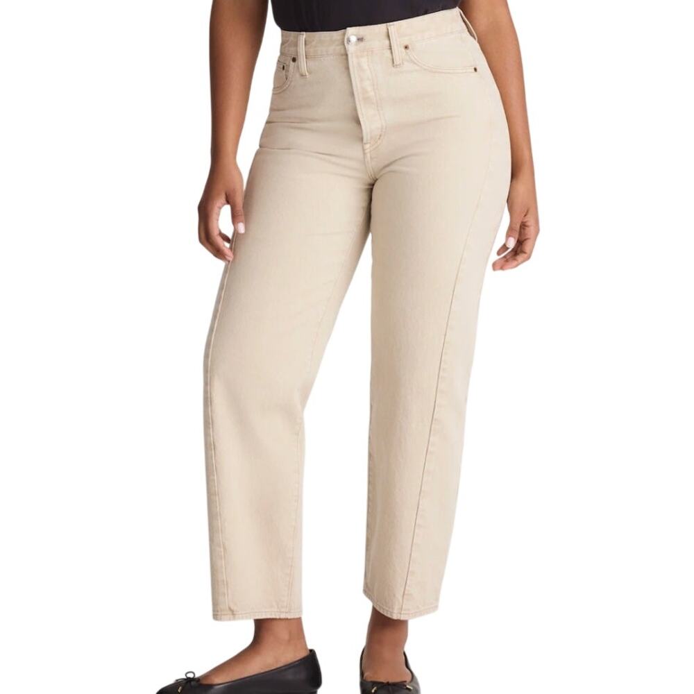 Madewell White Pieced Barrel Leg Jeans Raw Hem NWT size 29 100% Cotton